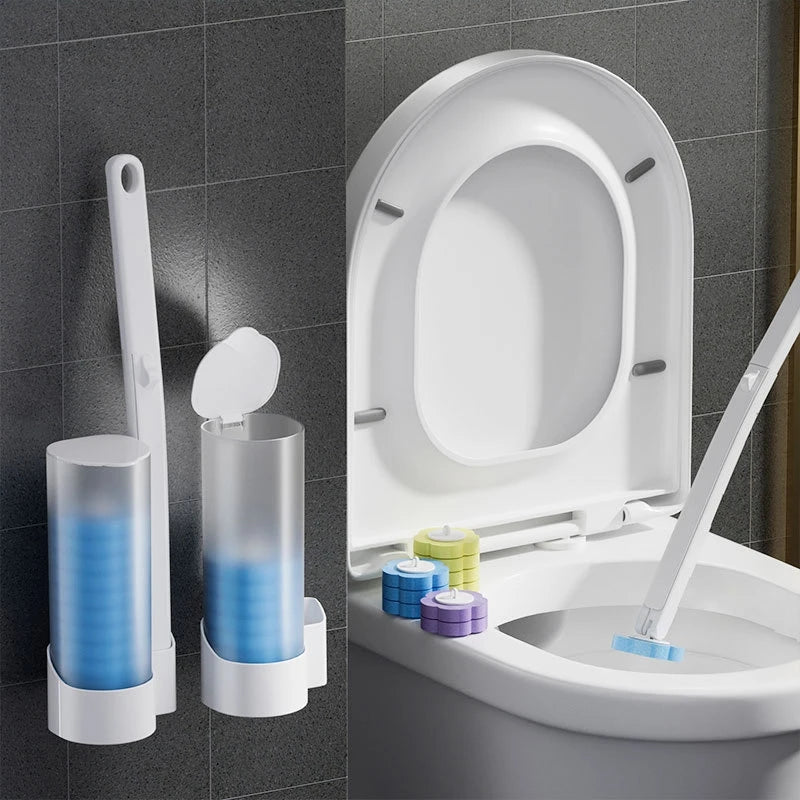 Disposable Toilet Brush Set with Cleaning Liquid – Wall-Mounted Convenience!